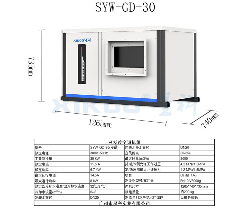 工業(yè)蒸發(fā)冷省電空調SYW-GD- 30（掛式管道送風）產品參數(shù)