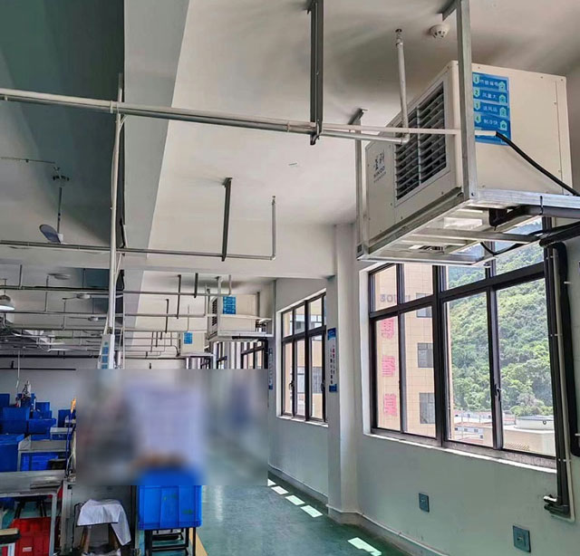汽配廠整體降溫，使用蒸發(fā)冷省電空調(diào)-臥式軸流機(jī)組